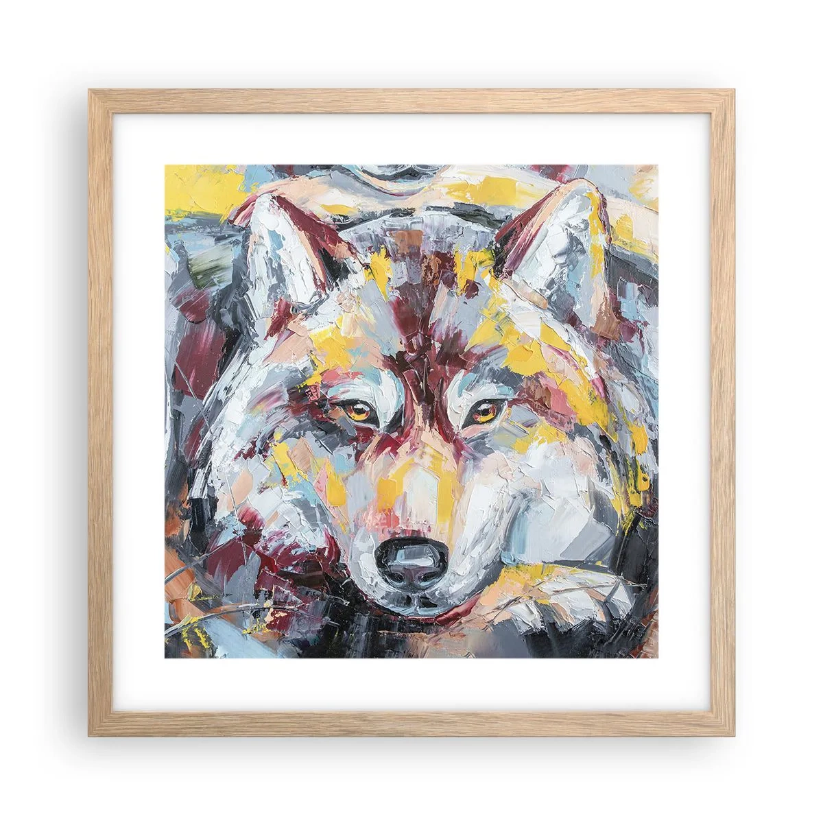 Plakat i ramme af lyst egetræ - Fred blandt kære - 40x40 cm