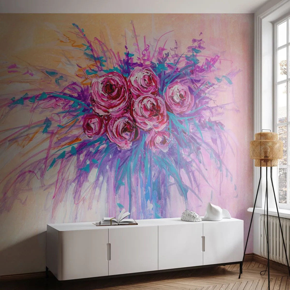 Fototapet Premium Sand - Rose springvand - Blomster, Buket blomster, Rose - 100x70 cm
