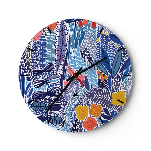 Vægur, Uret - Farverigt plantemotiv i grafisk stil - 30x30cm - Hawaiiansk have - Moderne vægdekoration til stue, køkken og soveværelse ARTTOR