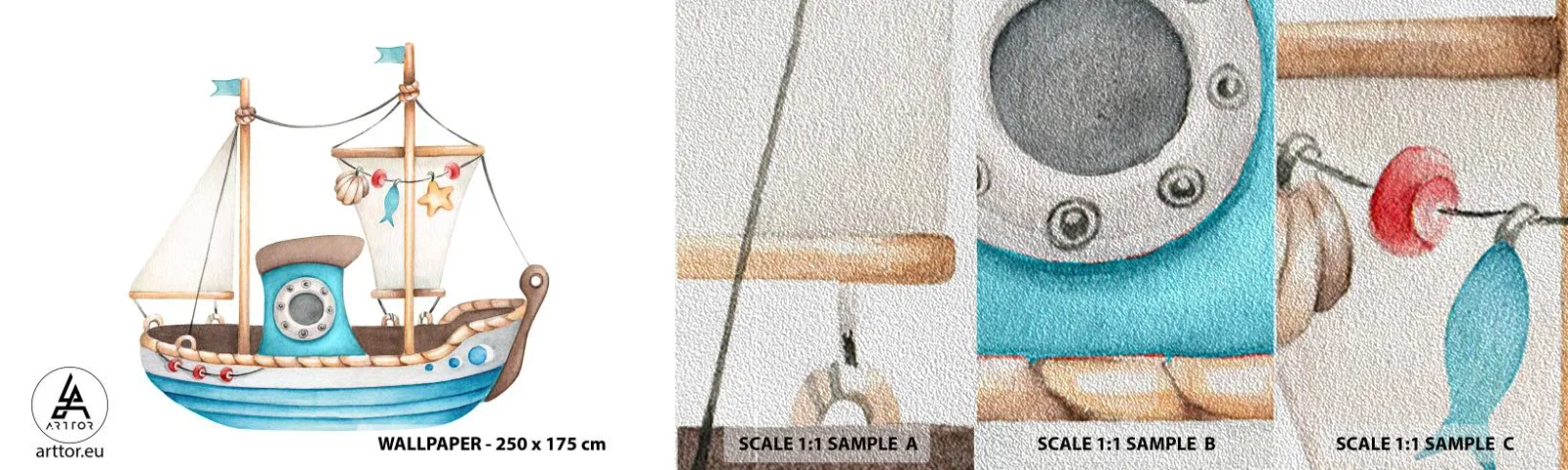 Prøve Fototapet Premium Sand - Ohøj, eventyr! - Skib, Børns, Nautisk - 100x30 cm