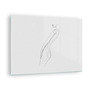 Billede på glas - En minimalistisk linje, der skildrer en kvindelig silhuet - 70x50cm - Næppe et løfte - Moderne vægdekoration til stue og soveværelse ARTTOR