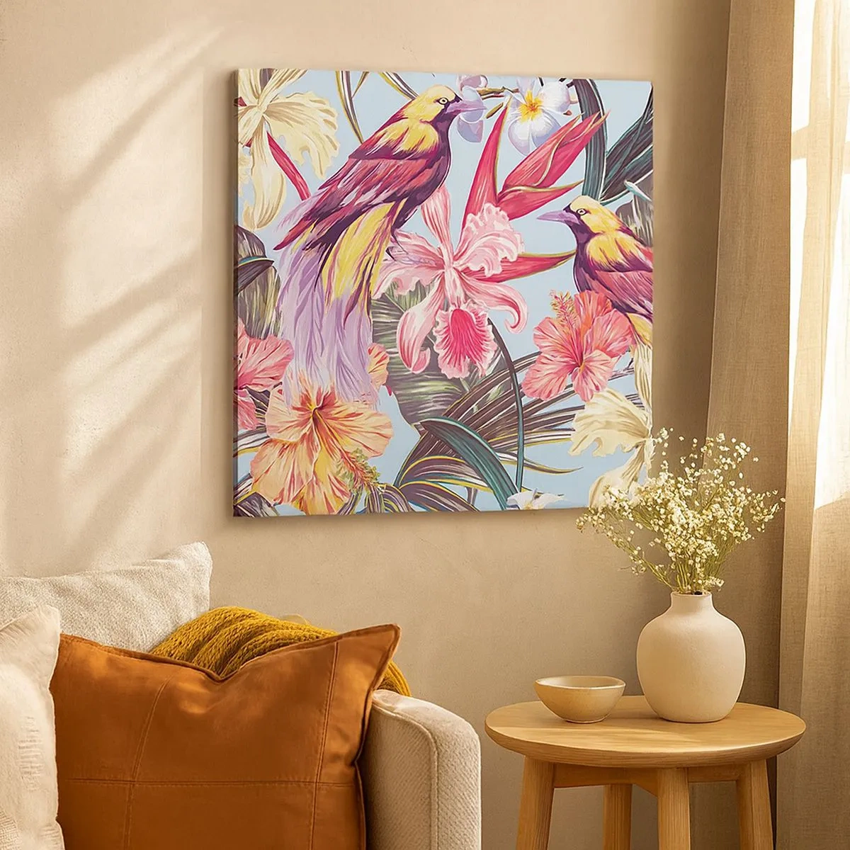 Lærredstryk - Billede på lærred - Kronblade og fjer - 30x30 cm