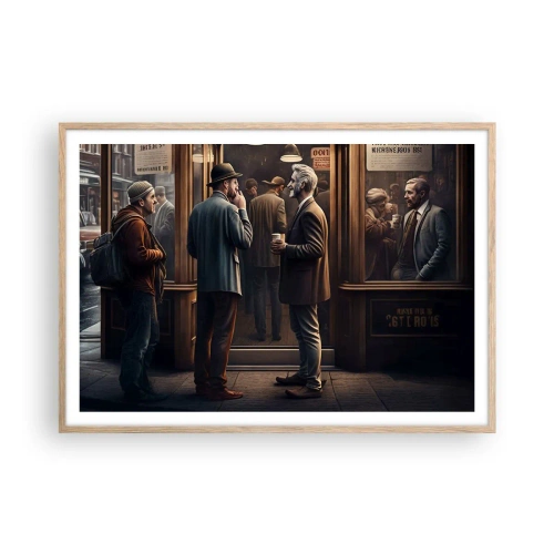 Plakat i ramme af lyst egetræ - Et godt øjeblik på dagen - 100x70 cm