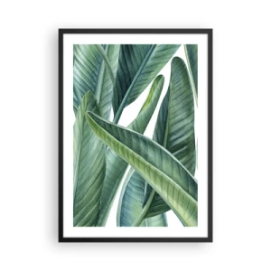 Plakat i sort ramme - Grønne bananblade i akvarelstil - 50x70cm - Det grønne i sig selv - Moderne vægdekoration til stue og soveværelse ARTTOR