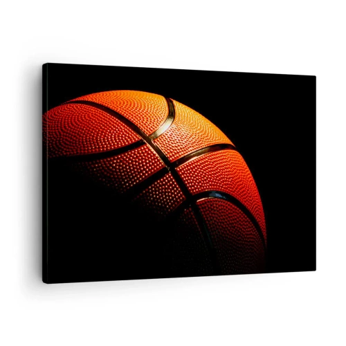 Lærredstryk - Billede på lærred - Nærbillede af en basketball mod en sort baggrund - 70x50cm - Smuk som en planet - Moderne vægdekoration til stue og soveværelse ARTTOR