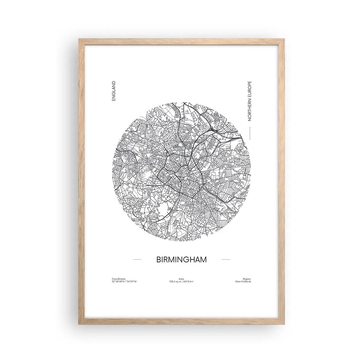 Plakat i ramme af lyst egetræ - Birminghams anatomi - 50x70 cm
