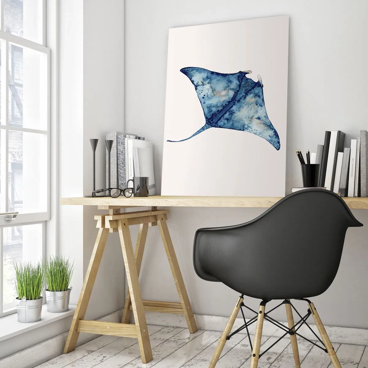Billede på glas - Liv i blåt - 50x70 cm