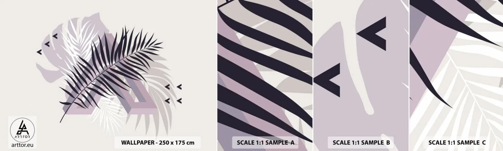 Fototapet Prøve Standard Eco - Skygge af en skygge - Grafik, Palmeblad, Stykke - 100x30 cm