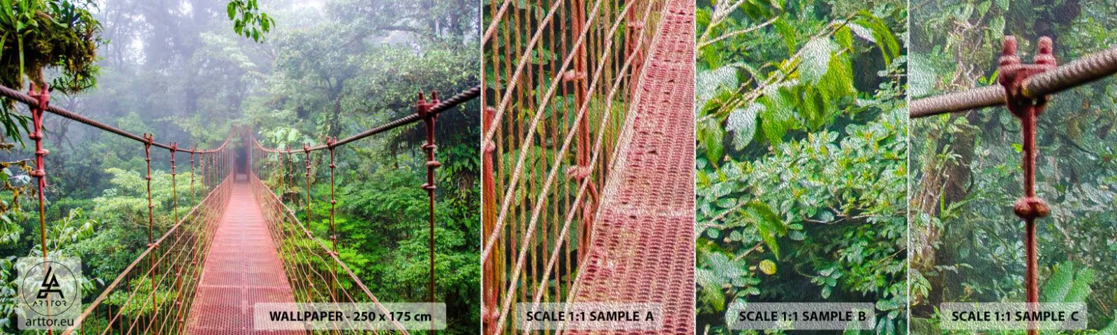 Prøve Fototapet Premium Sand - Ophængt over kronerne - Landskab, Jungle, Costa Rica - 100x30 cm