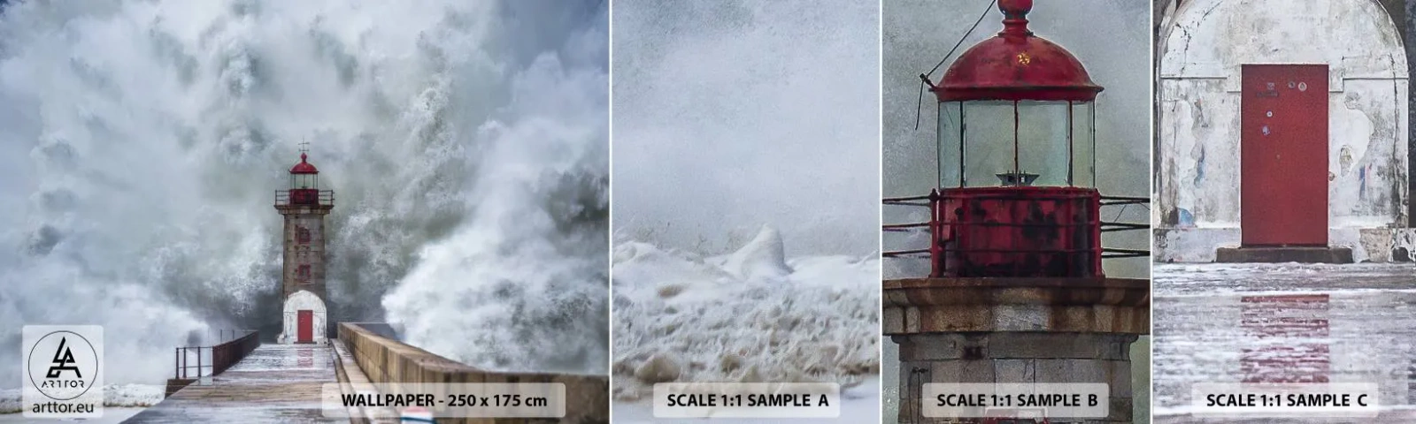 Prøve Fototapet Selvklæbende Deluxe Sticker - Vandets brusen, vindens susen, lyden af vinden - Fyrtårn, Landskab, Ocean - 100x30 cm