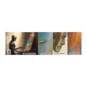 Prøve Fototapet Premium Canvas - Fremtidens kunst - Maleri, Robot, Børste - 100x30 cm