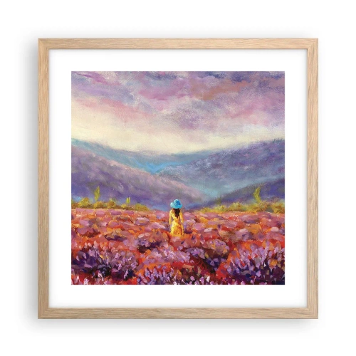 Plakat i ramme af lyst egetræ - I en verden af lavendel - 40x40 cm