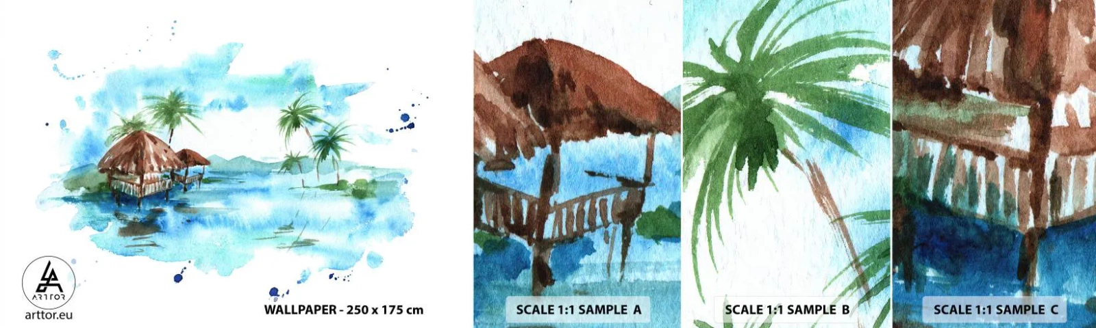 Prøve Fototapet Selvklæbende Deluxe Sticker - Et sted i Stillehavet - Landskab, Ø, Palmer - 100x30 cm