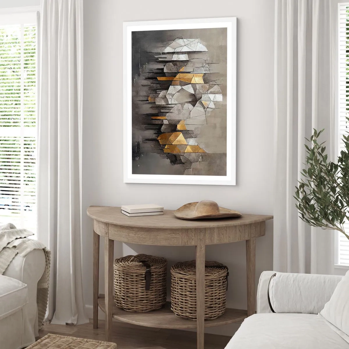 Plakat i hvid ramme - Komposition lavet af is og lys - 70x100 cm