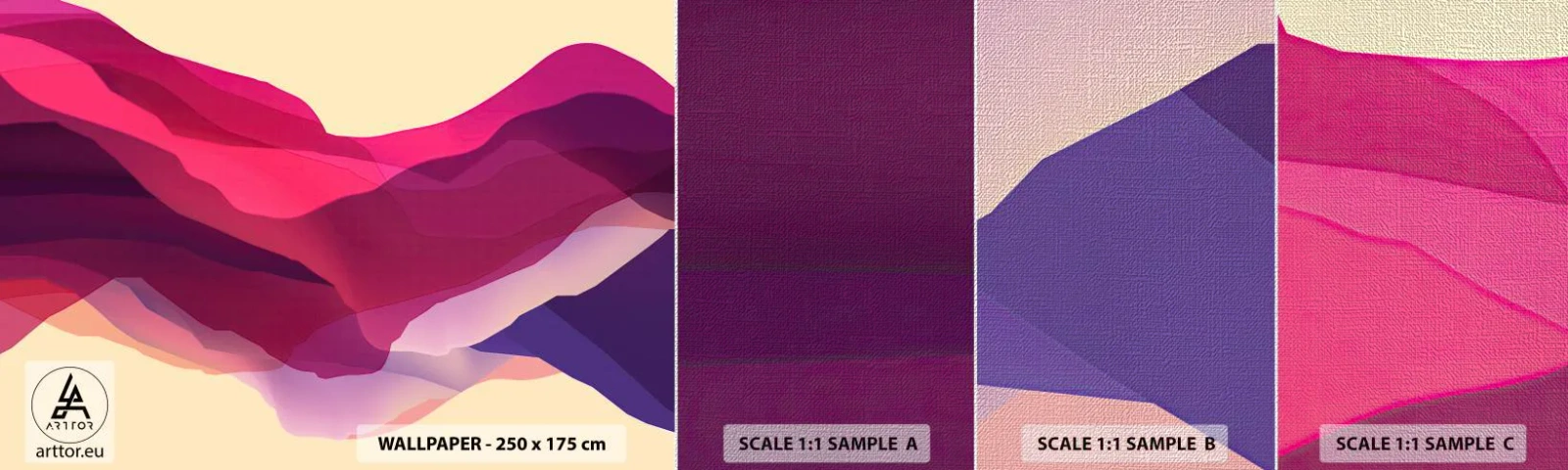 Prøve Fototapet Premium Canvas - Bølger i lilla - Abstraktion, Stykke, Moderne kunst - 100x30 cm