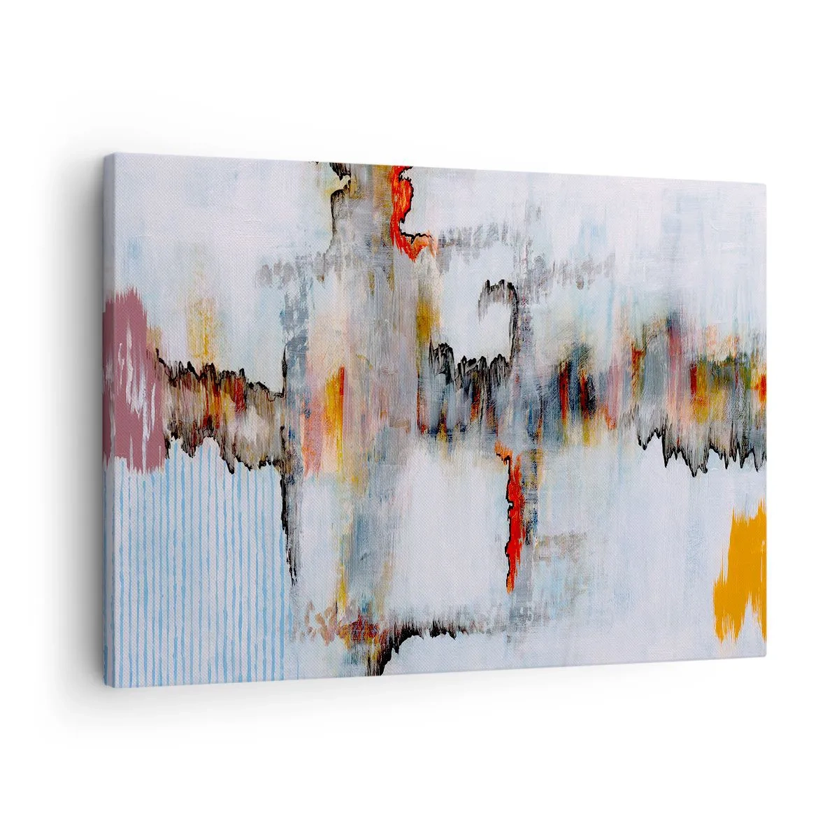 Lærredstryk - Billede på lærred - Abstrakt mønster med levende farver på en lys baggrund - 70x50cm - En pind på vandet - Moderne vægdekoration til stue og soveværelse ARTTOR