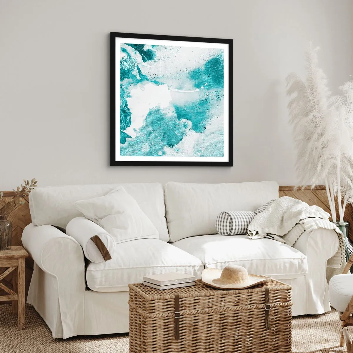 Plakat i sort ramme - Blå oversvømmelsesflader - 50x50 cm