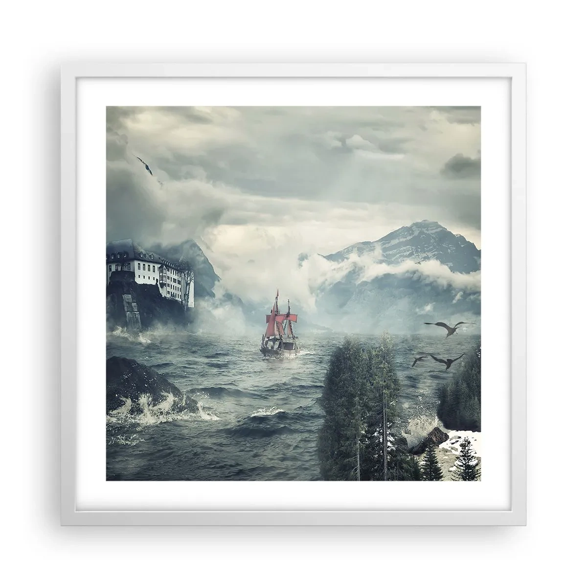 Plakat i hvid ramme - På magiske vande - 50x50 cm