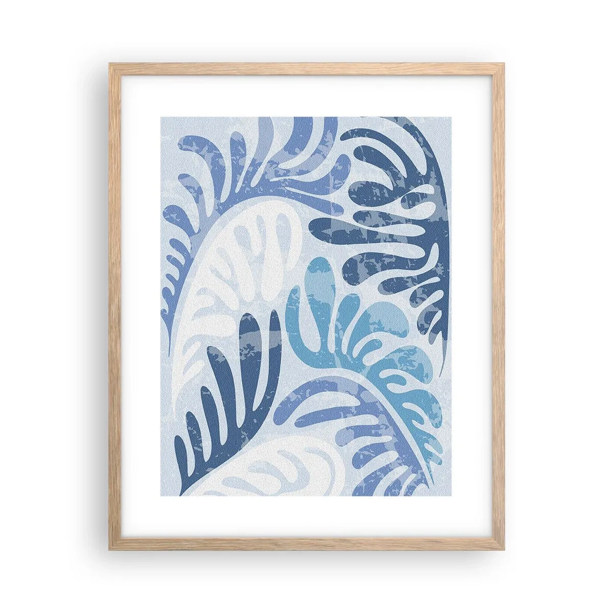Plakat i ramme af lyst egetræ - Blå bregner - 40x50 cm