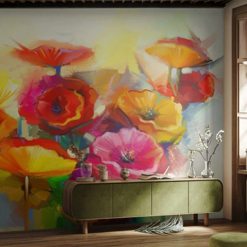 Fototapet Premium Canvas - Ikke kun rødt - Blomster, Valmuer, Have - 400x280 cm