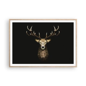 Plakat i ramme af lyst egetræ - Kubistisk hjort - 100x70 cm