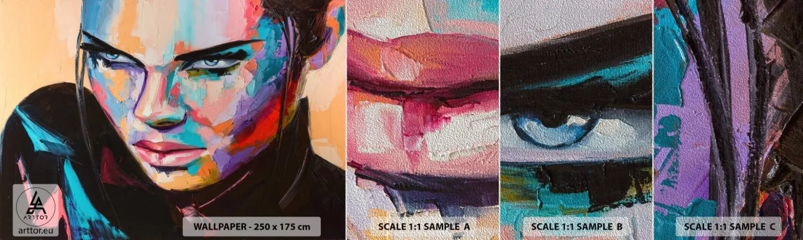 Prøve Fototapet Premium Sand - Vild i hjertet - Kvinde, Portræt af en kvinde, Pige - 100x30 cm