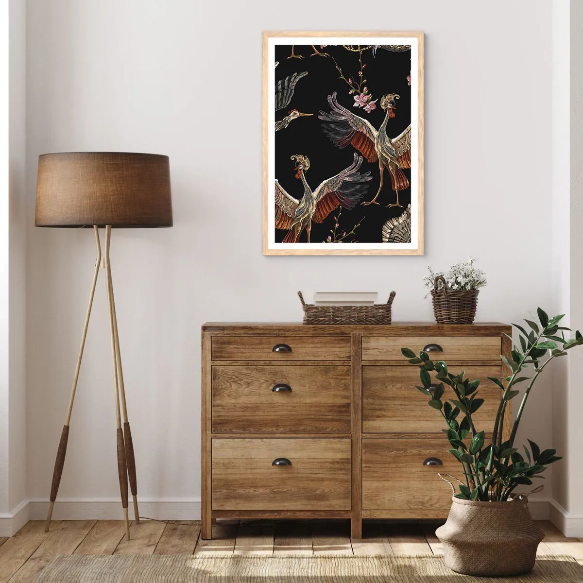 Plakat i ramme af lyst egetræ - Eventyrlig fugl - 70x100 cm