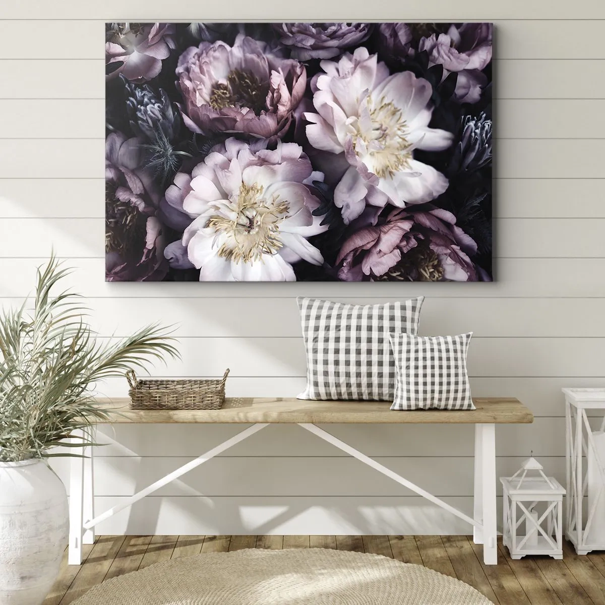 Lærredstryk - Billede på lærred - Blomster i sarte pastelfarver - 70x50cm - Gammeldags buket - Moderne vægdekoration til stue og soveværelse ARTTOR