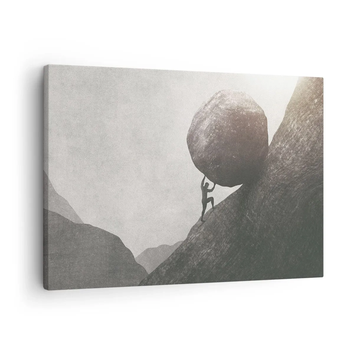 Lærredstryk - Billede på lærred - En mand klatrer op ad en stor klippeblok - 70x50cm - Jeg tror mod al forventning - Moderne vægdekoration til stue og soveværelse ARTTOR