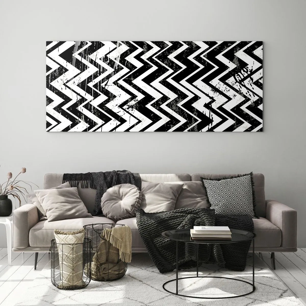 Billede på glas - Zig-hvid, zag-sort - 90x30 cm