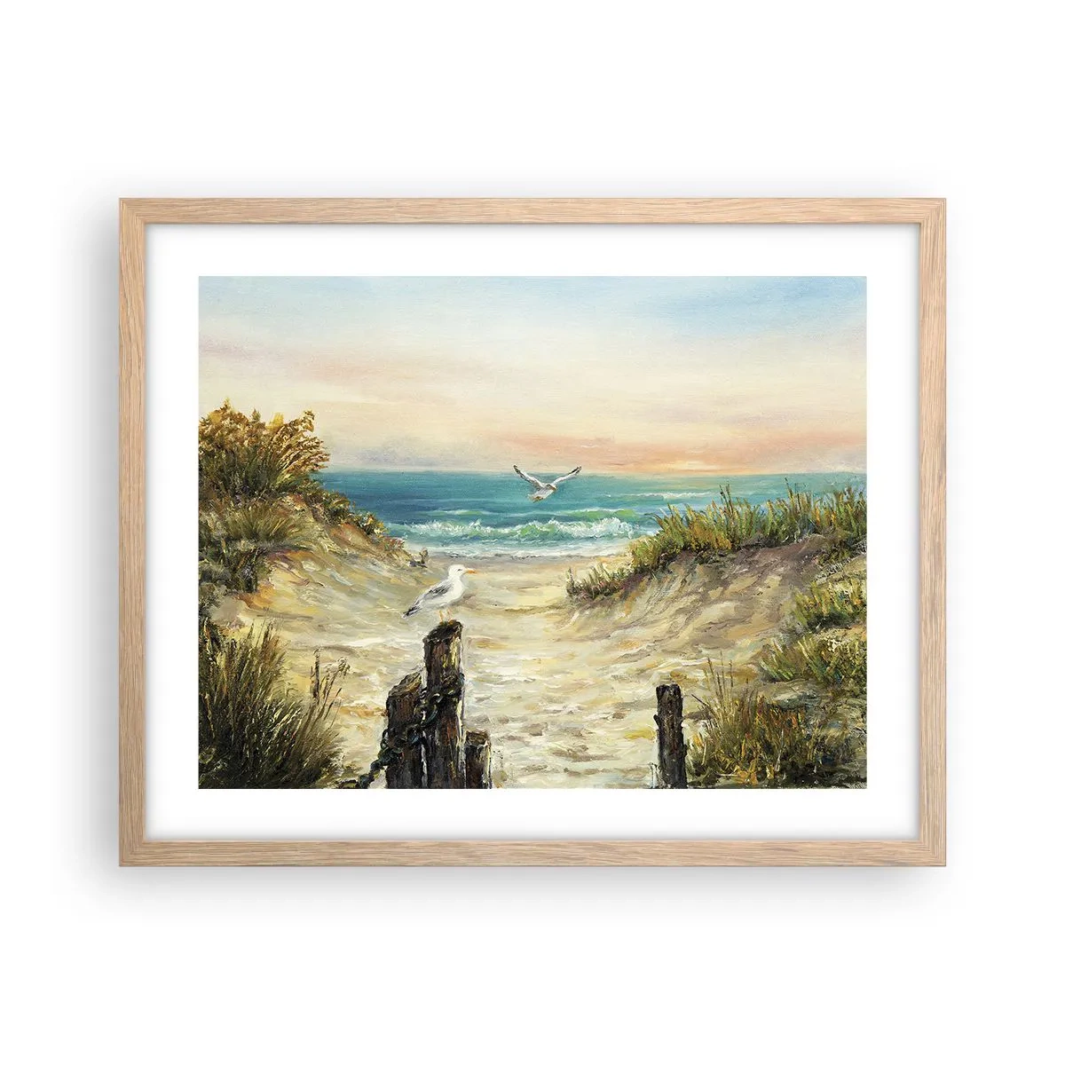 Plakat i ramme af lyst egetræ - Vindstille tilbagetog - 50x40 cm