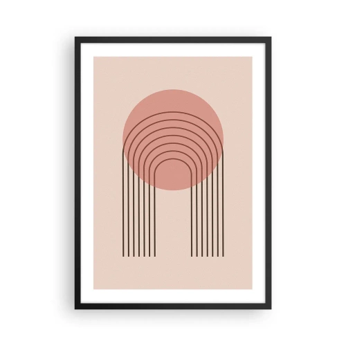 Plakat i sort ramme - En minimalistisk abstraktion med buer i nuancer af lyserød og beige. - 50x70cm - Uimodståelig tiltrækningskraft - Moderne vægdekoration til stue og soveværelse ARTTOR