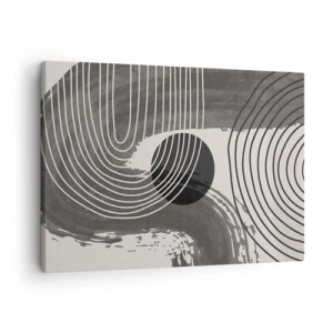 Lærredstryk - Billede på lærred - Geometriske linjer og ovaler i monokromatiske nuancer - 70x50cm - Oval vinder - Moderne vægdekoration til stue og soveværelse ARTTOR