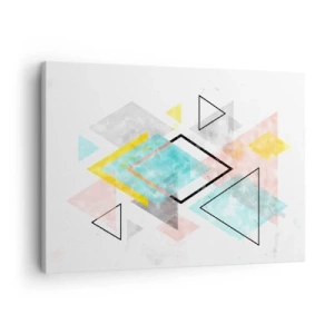 Lærredstryk - Billede på lærred - Farverige geometriske mønstre på en hvid baggrund - 70x50cm - Geometrisk leg - Moderne vægdekoration til stue og soveværelse ARTTOR