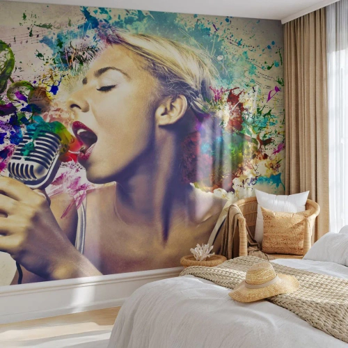 Fototapet Premium Sand - Mal verden med din stemme - Kvinde, musik, 3D - 500x350 cm