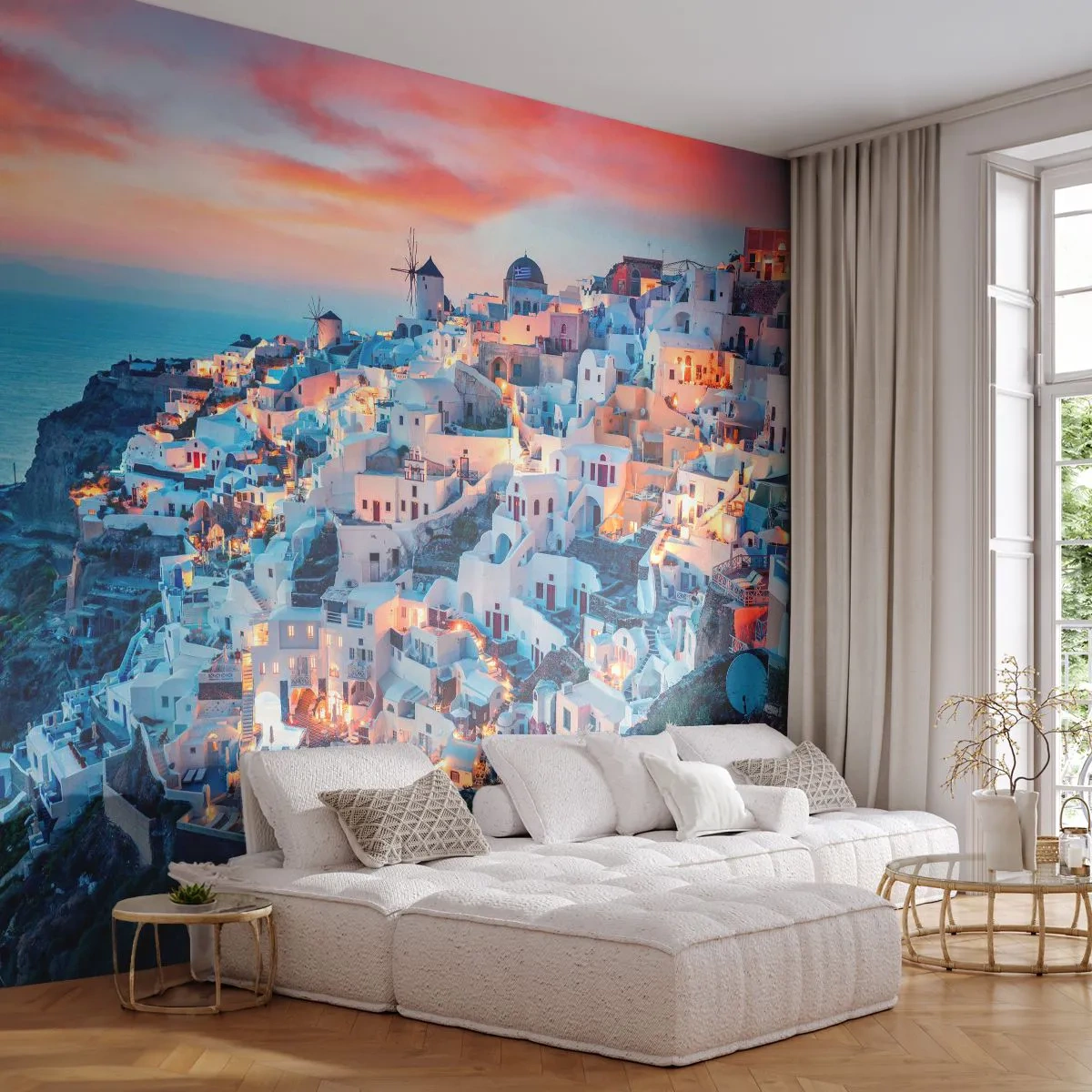Fototapet Selvklæbende Deluxe Sticker - Din store græske ferie - Landskab, Grækenland, Santorini - 100x70 cm