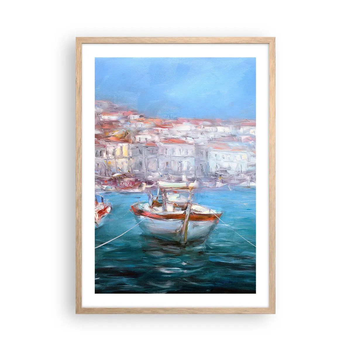 Plakat i ramme af lyst egetræ - Italiensk bugt - 50x70 cm