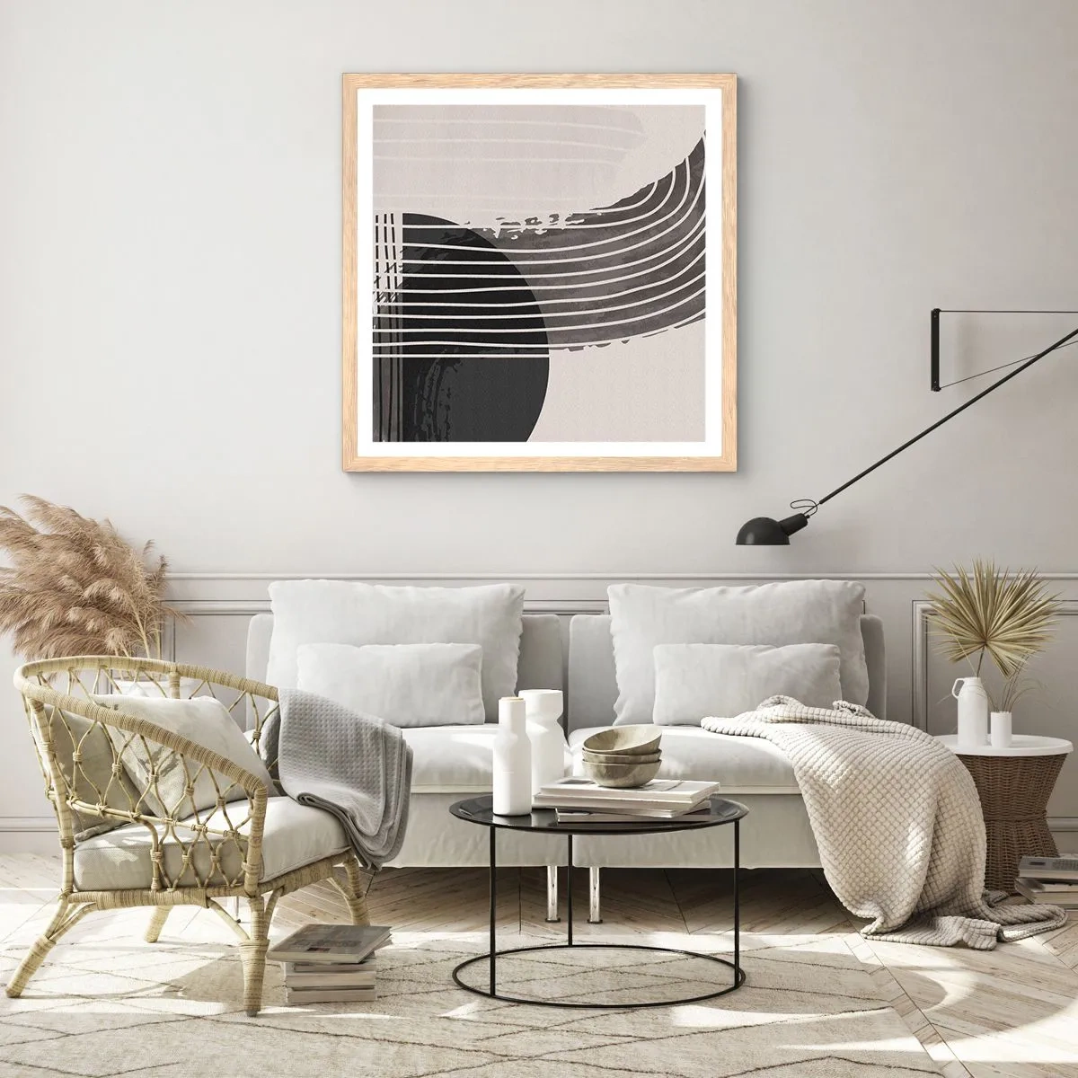 Plakat i ramme af lyst egetræ - Derhen og tilbage - 40x40 cm