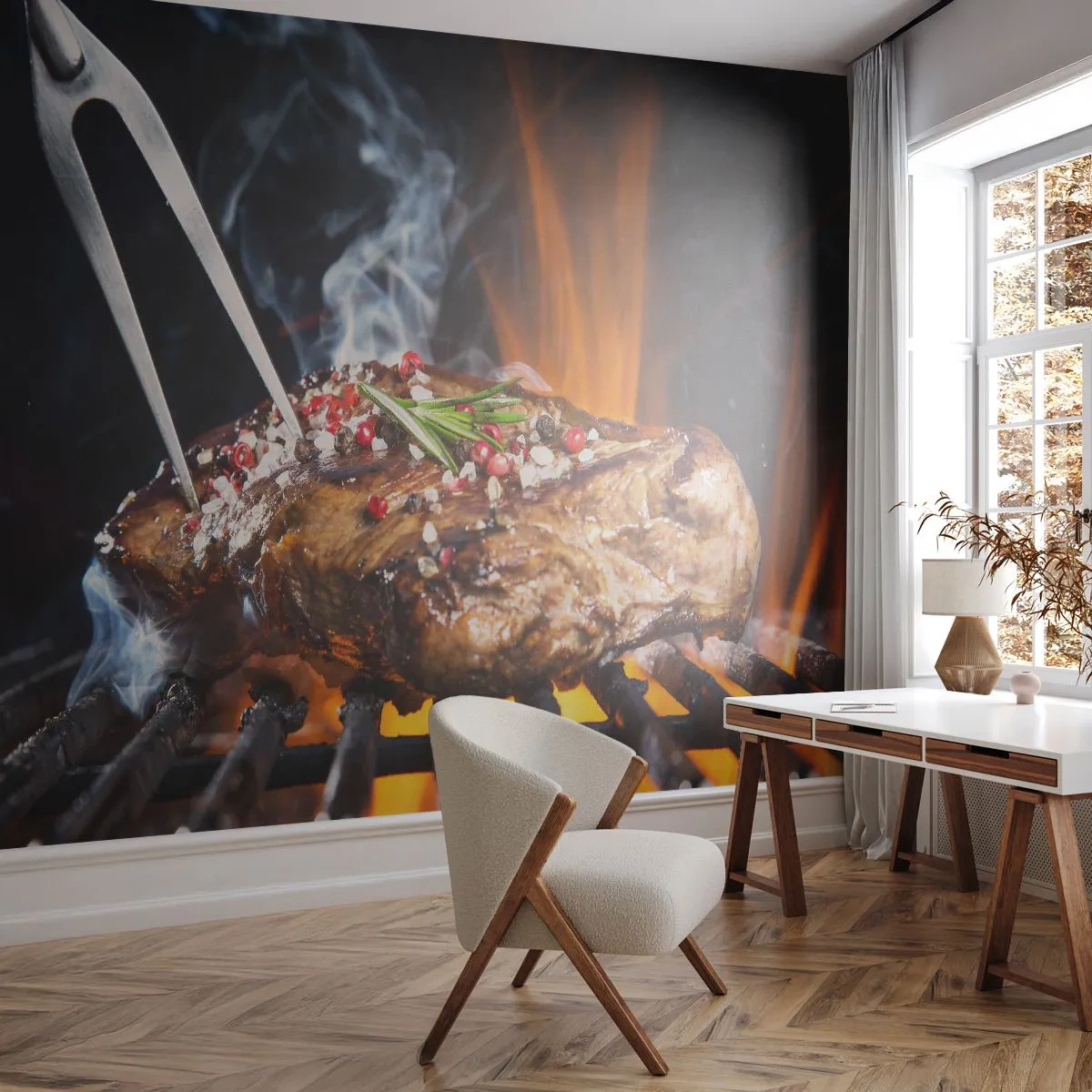 Fototapet Premium Sand - Saftig og velduftende - Gastronomi, bøf, Grill - 100x70 cm