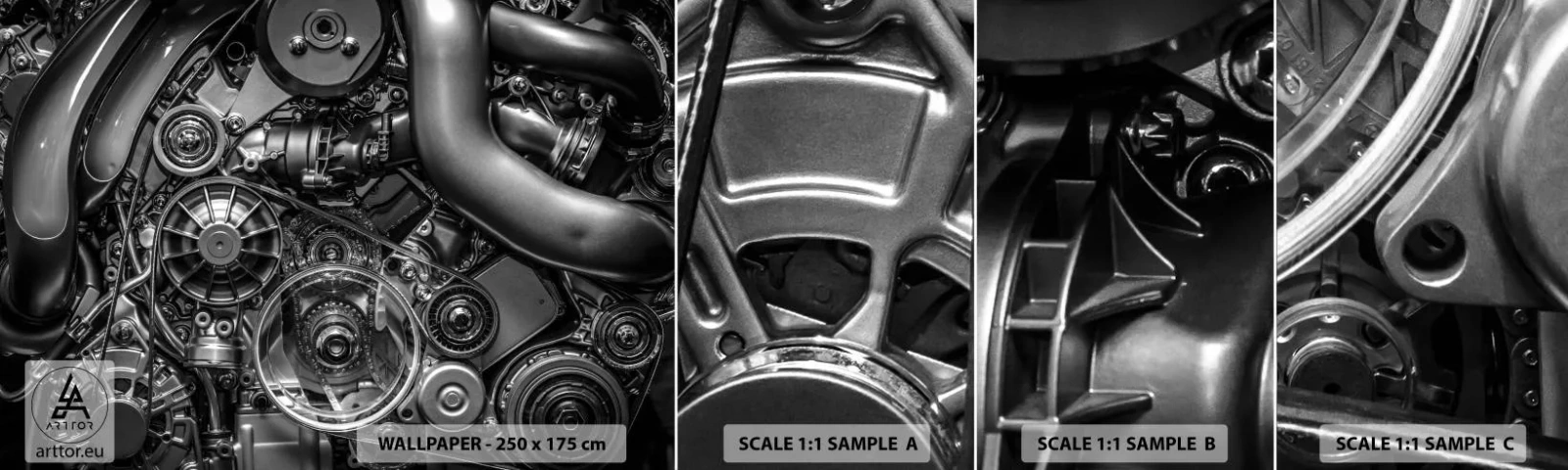 Fototapet Prøve Standard Eco - Mekanikkens poesi - Motor, Mekaniker, Metal - 100x30 cm