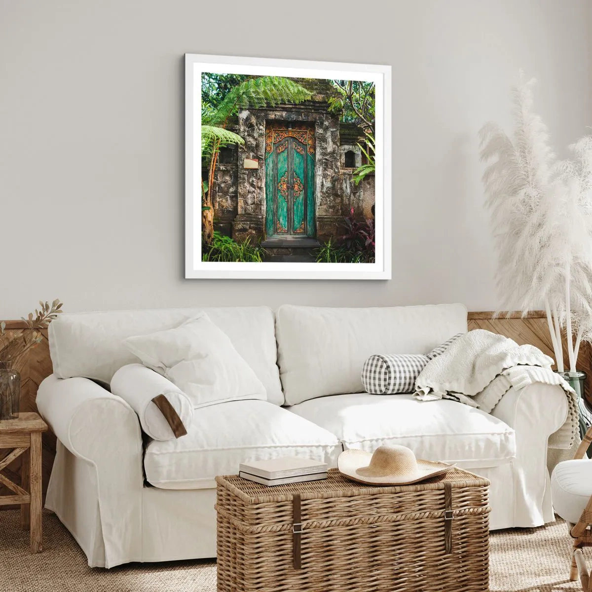 Plakat i hvid ramme - En dør til en eksotisk verden - 30x30 cm