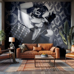 Fototapet Premium Canvas - Dekorationer, pynt, mønstre... - Kvinde, Venetiansk maske, Model - 500x350 cm