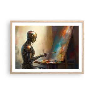 Plakat i ramme af lyst egetræ - Fremtidens kunst - 70x50 cm