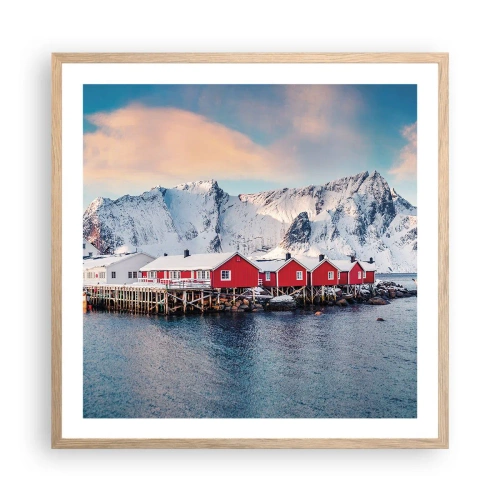 Plakat i ramme af lyst egetræ - Nordlig tilbagetrækning - 60x60 cm