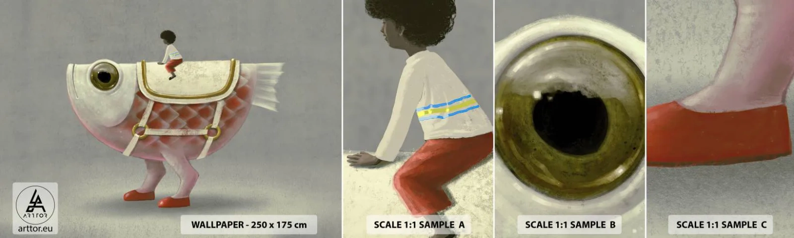 Fototapet Prøve Standard Eco - Rybonski rytter - Abstraktion, Fisk, For børn - 100x30 cm