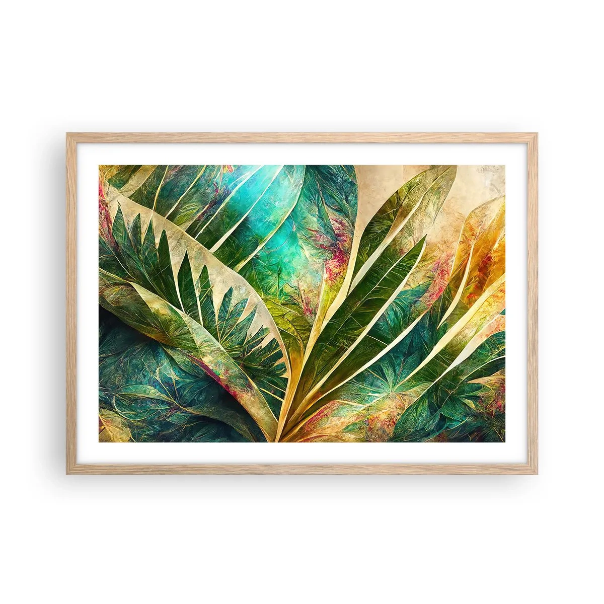 Plakat i ramme af lyst egetræ - Farver fra troperne - 70x50 cm