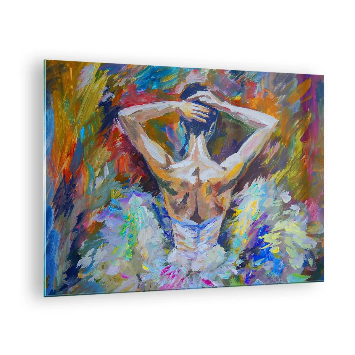 Billede på glas - En ballerina i en udtryksfuld, farverig og malerisk stil - 70x50cm - Det kan være hvad som helst - Moderne vægdekoration til stue og soveværelse ARTTOR