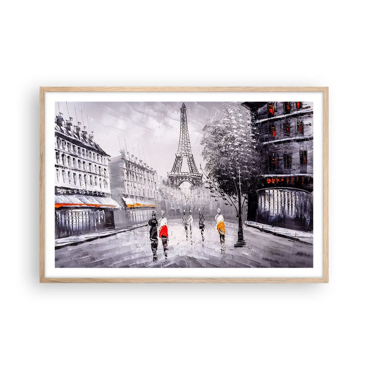 Plakat i ramme af lyst egetræ - En parisisk spadseretur - 91x61 cm