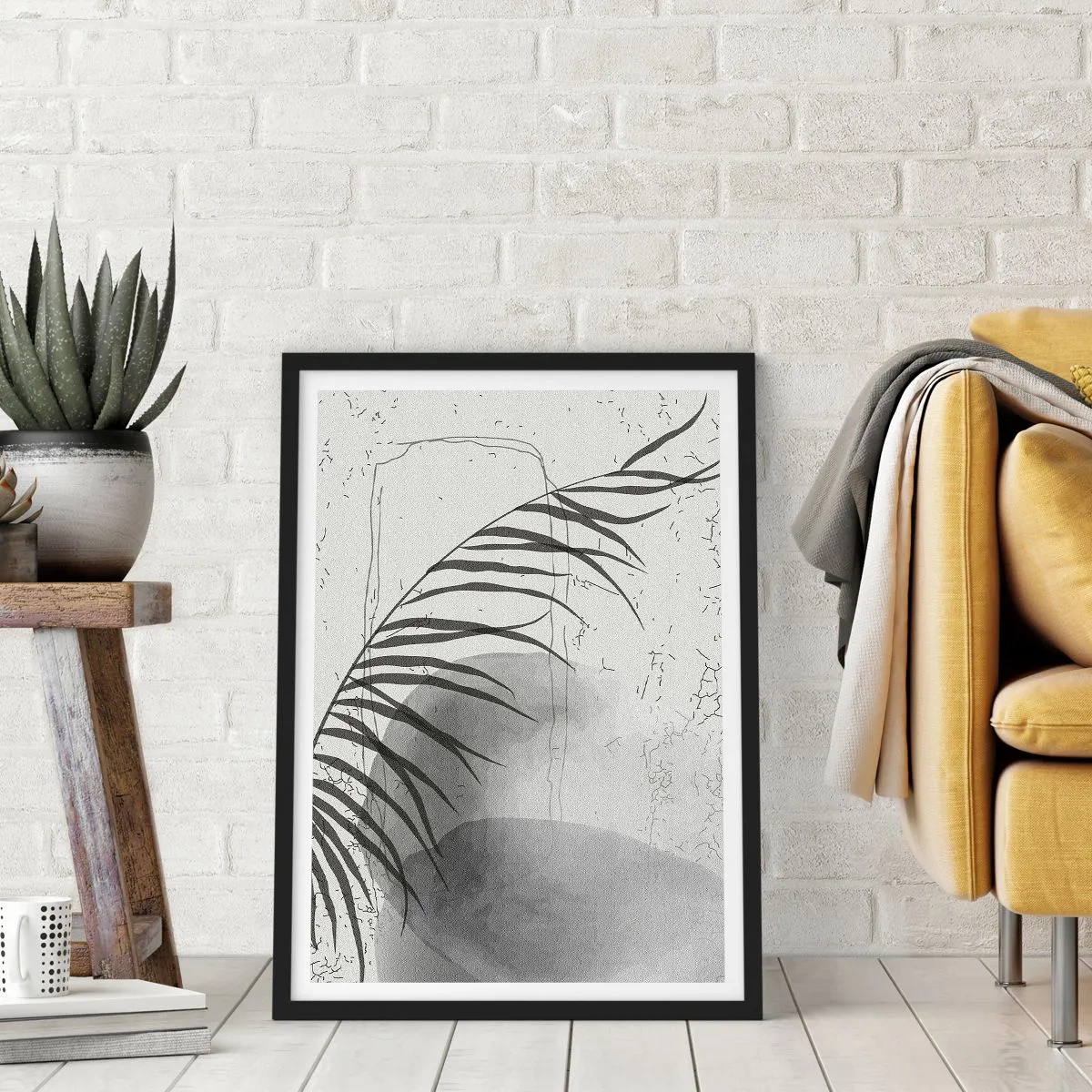 Plakat i sort ramme - En minimalistisk botanisk komposition i grå nuancer - 50x70cm - Den subtile eksotisme i naturen - Moderne vægdekoration til stue og soveværelse ARTTOR