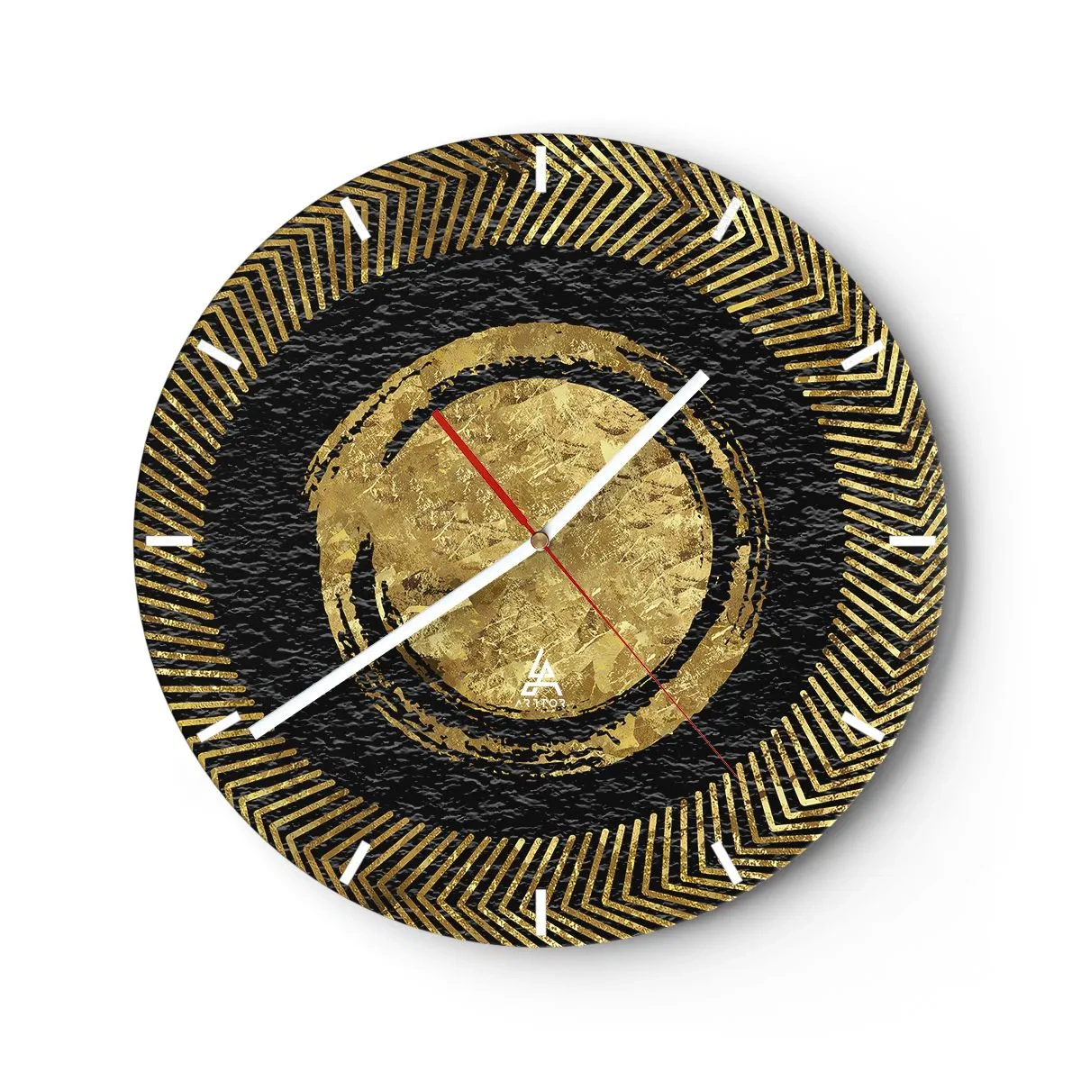 Vægur, Uret - Gyldne geometriske mønstre på en sort baggrund i en glamourøs stil - 30x30cm - Glamour-komposition - Moderne vægdekoration til stue, køkken og soveværelse ARTTOR